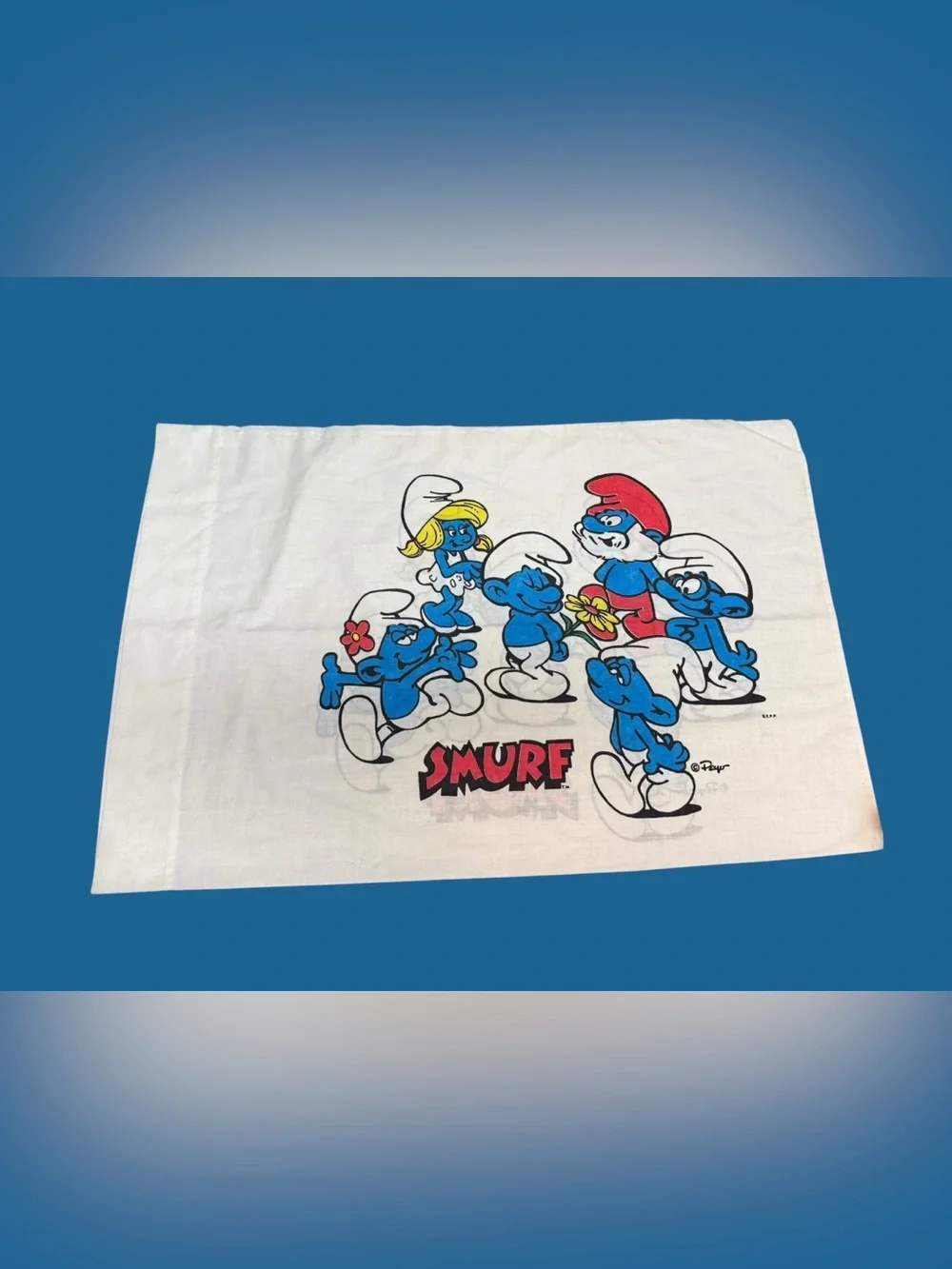 VINTAGE SMURFS PILLOWCASE LAWTEX USA MADE PEYO